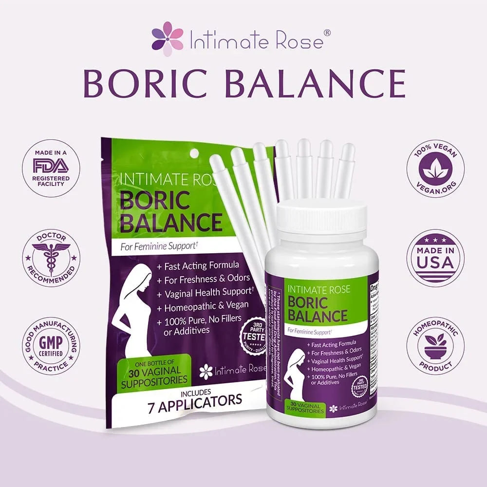 Intimate Vaginal Yeast pH Boric Women, Acid for Applicators 21 100% USA + Infection, for Vaginosis, 90-Count Suppositories, Boric Bacterial Vaginitis, Balance Acid - (600mg) in Rose Suppositories made