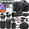 420-800mm 2X 24-105mm + Battery, 64GB RF Light, III R5 Canon LED & Full Cards, Camera Microphone, Video & More Mirrorless Lenses, Extra Accessories: with EOS 75-300mm HD Memory STM Frame Case