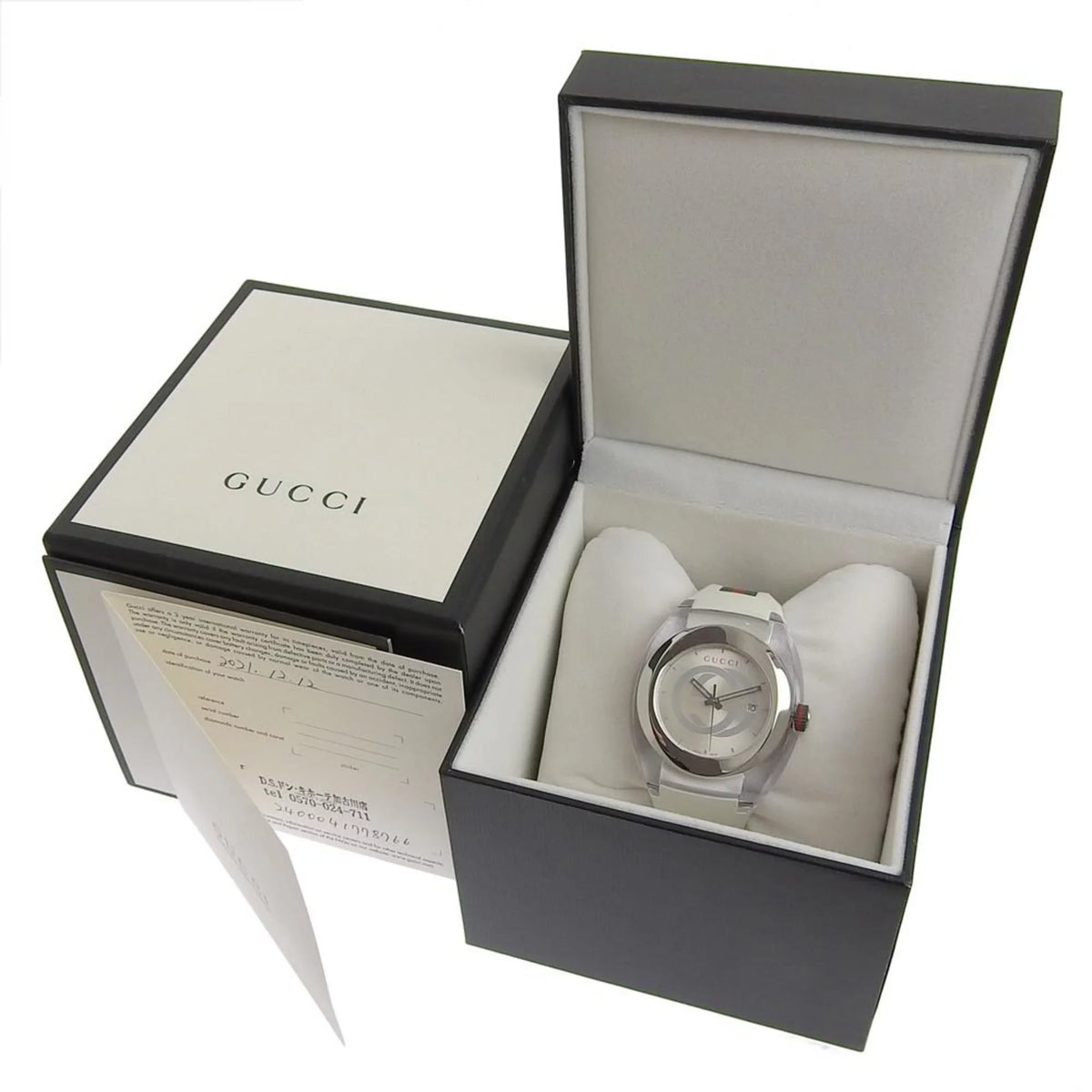 Authenticated Rubber Quartz Display Men's Silver 137.1 Watch Sink x Used Gucci Dial Analog Steel Stainless