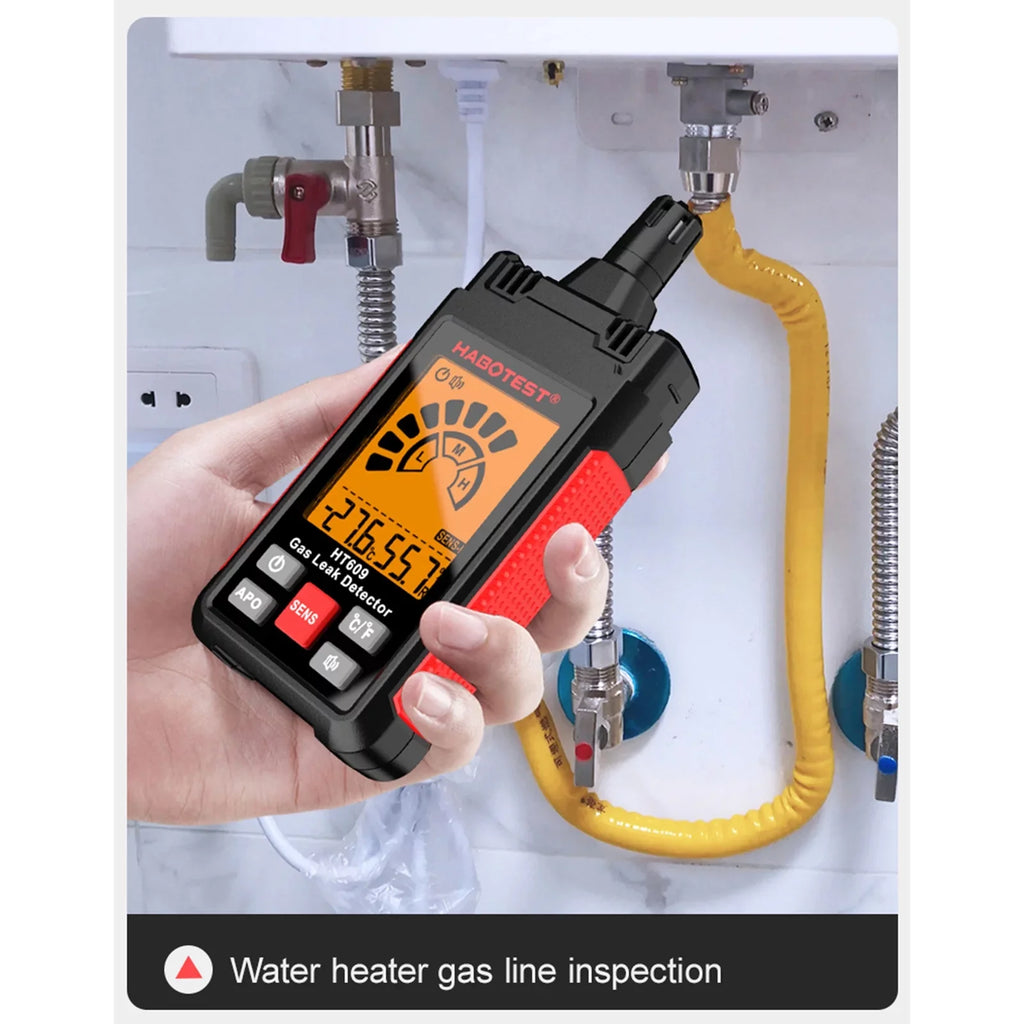 Detector Leak LCD with HABOTEST Methane Gas HT609 and Ambient Natural Detector Detector Combustible Alarm Gas and Hydrogen Gas Visual Display Humidity Temperature Audible