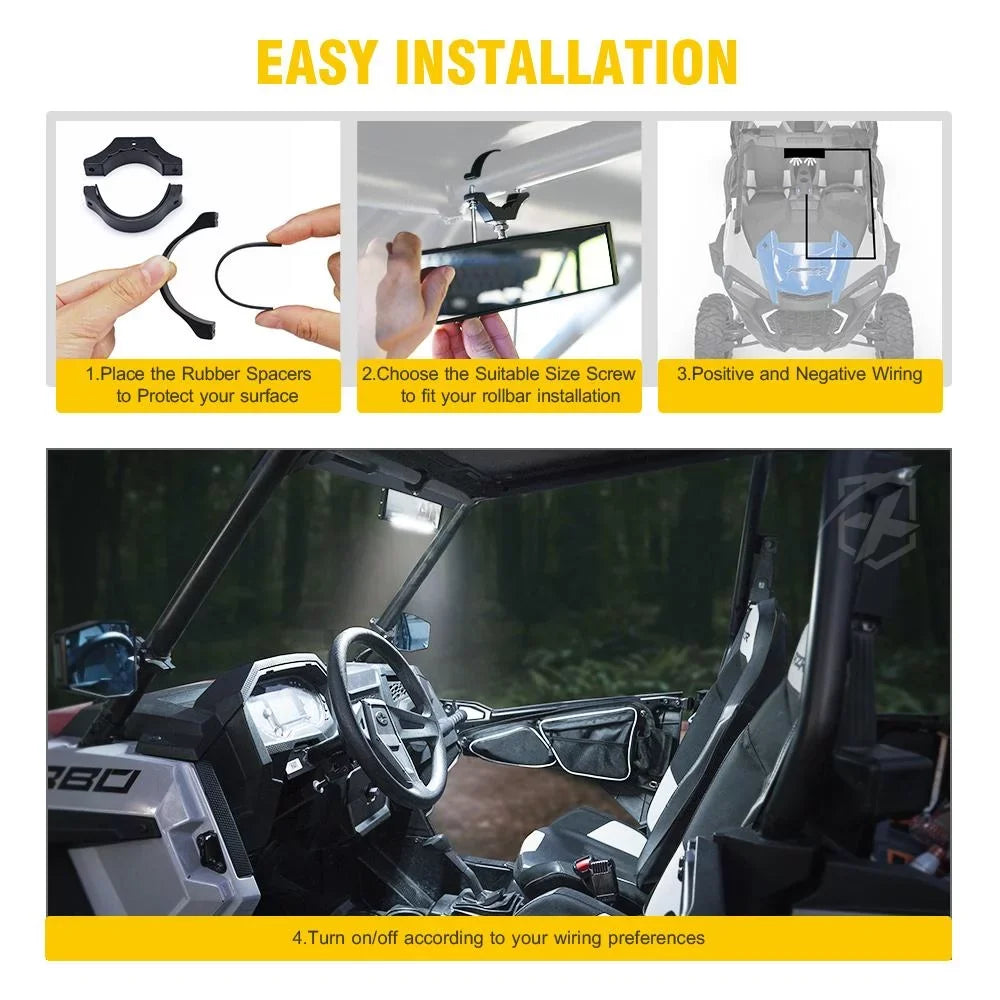 Xprite Aluminum Rollbars Integrated 2" Dome fits 1.75" - w/ Rear LED 9" Lights UTV Mirror View
