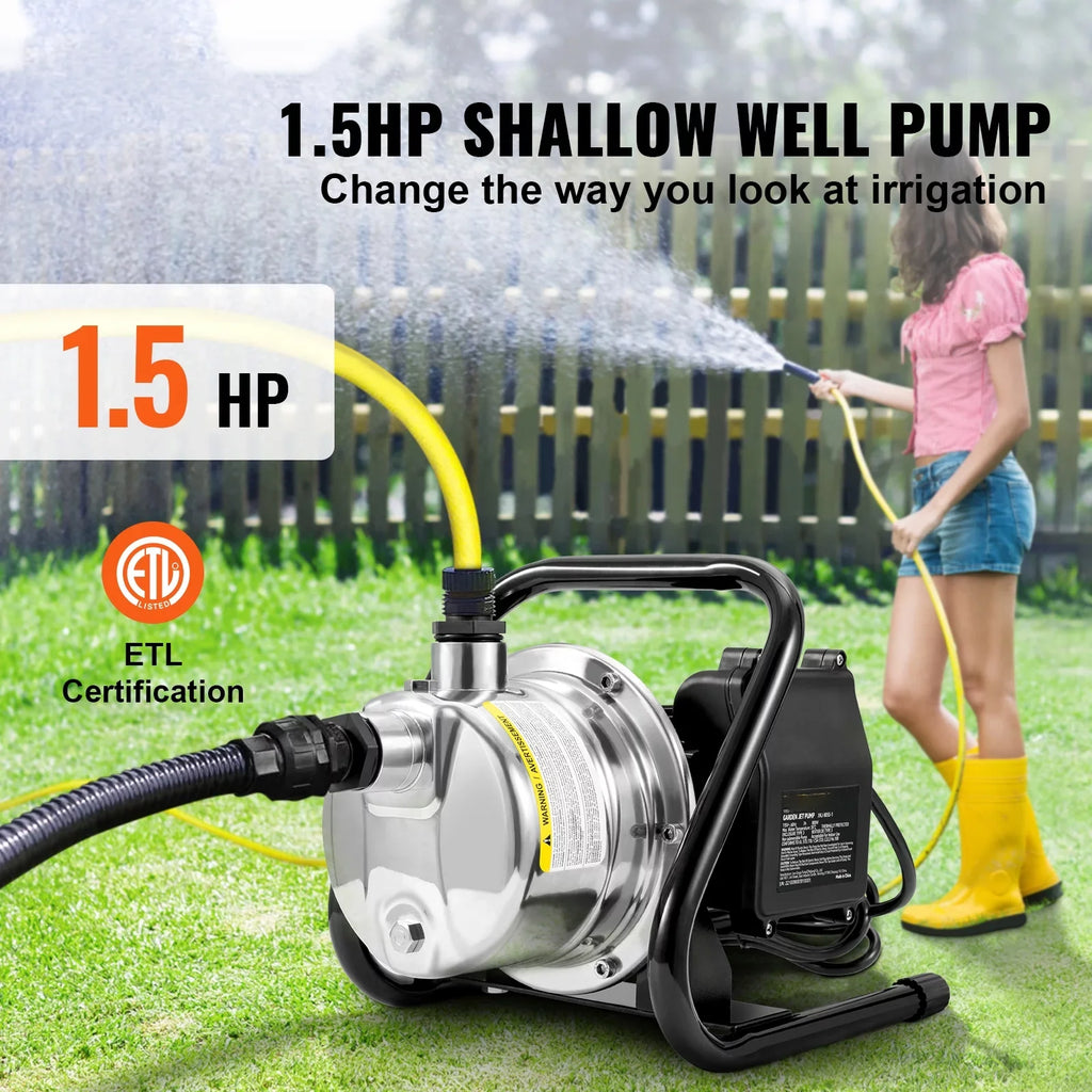 psi BENTISMShallowWell Portable Steel Booster 87 GPH Lawn 164 ft Garden Stainless for 1200 Jet 1.5 115V, Pumps Fountain, Pressure, Height, Sprinkler Max Lake system, Irrigation Pump, WaterTransfer HP