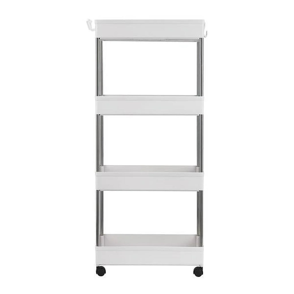 with 4 for Kitchen, Wheels, Storage Room, Plastic SYTHERS Steel, Bathroom, Cart White Stainless Utility Rolling with 4-Tier Laundry hooks, and Cart