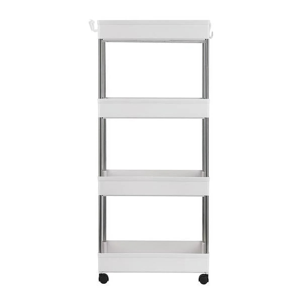 with 4 for Kitchen, Wheels, Storage Room, Plastic SYTHERS Steel, Bathroom, Cart White Stainless Utility Rolling with 4-Tier Laundry hooks, and Cart