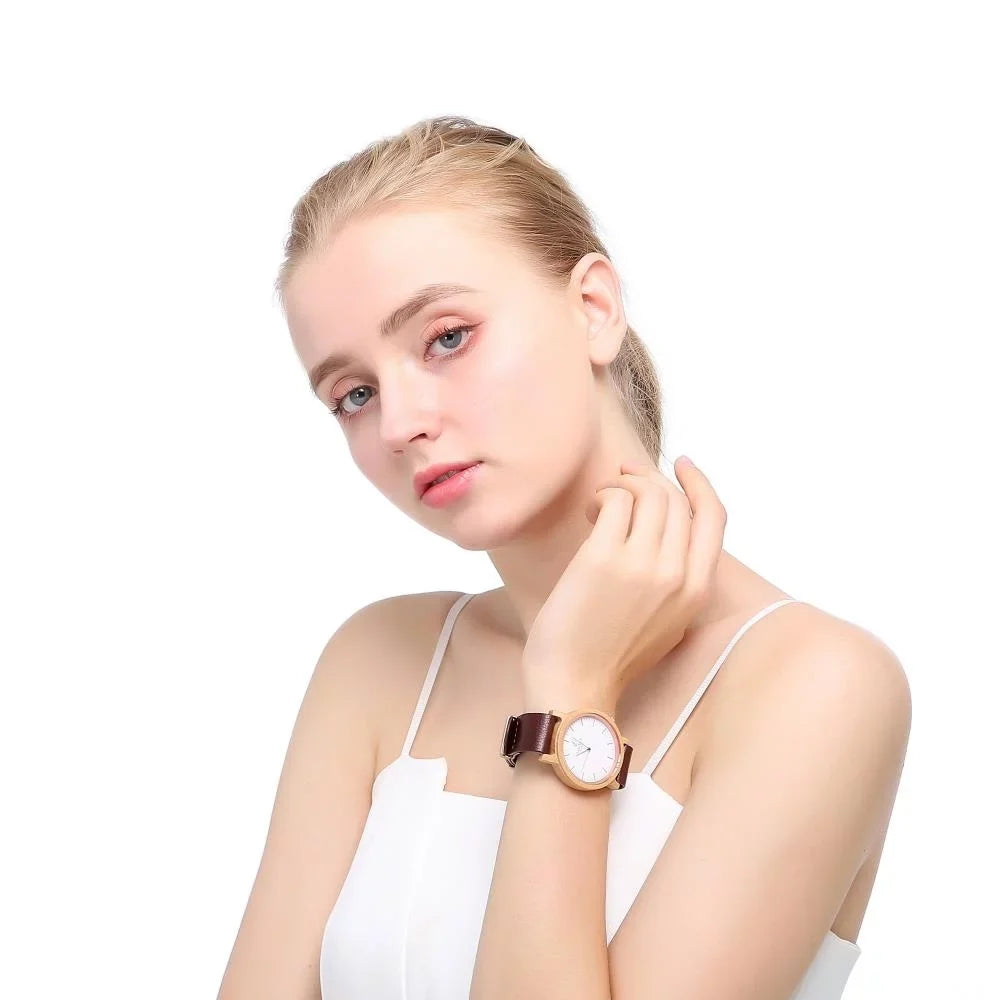 Womens Matashi Business and Watch Water 1ATM Wooden Leather Wrist Resistant, Brown Casual w Swiss or Mens Travel, Strap,