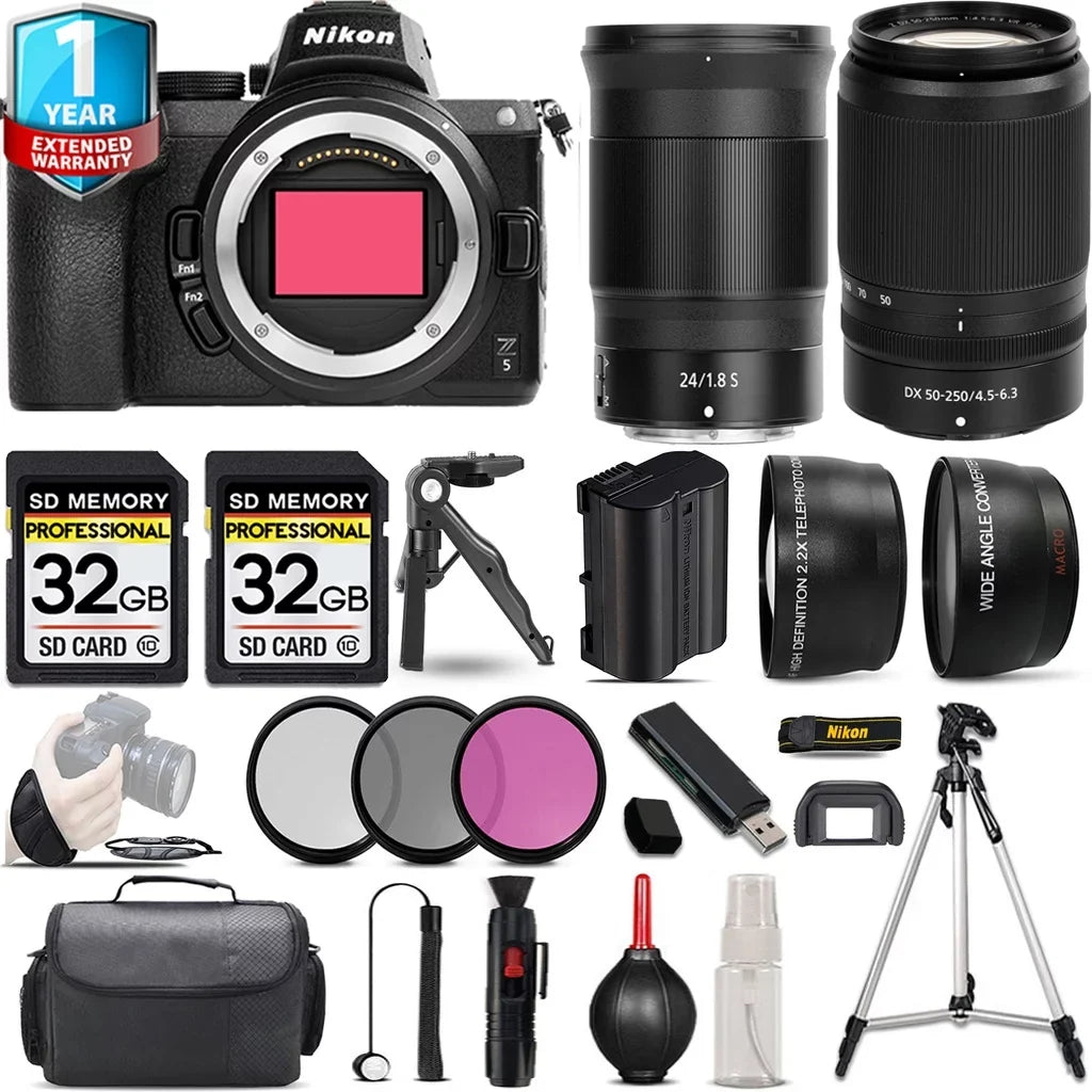S + f/1.8 Handbag Nikon 24mm + VR + PC Mirrorless 3 f/4.5-6.3 Camera + Z5 Filter 64GB with Lens Set Lens 50-250mm