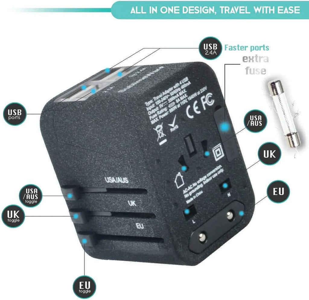 for European 4 China Charging Europe UK Countries Plug 150+ International Ireland - for 2.4A Smart America (SandBlack) USB by Adapter Adapter Italy for Sublimeware Travel Travel Adapters - Power -