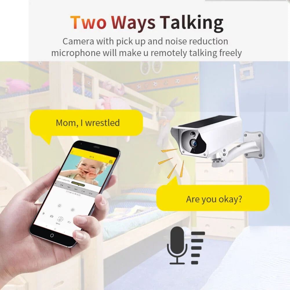 WiFi Surveillance Camera, Solar Battery Cameras, IP Waterproof, Powered Camera Energy 1080P Security Detection, Powered, Motion Wireless Rechargeable Video Outdoor
