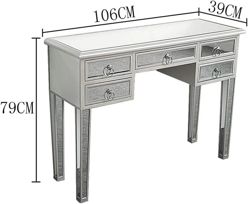 Console Sofa Antique 5-Drawer TJUNBOLIFE Console Drawers Table Entry with Silver/Mirror Mirrored Table Two