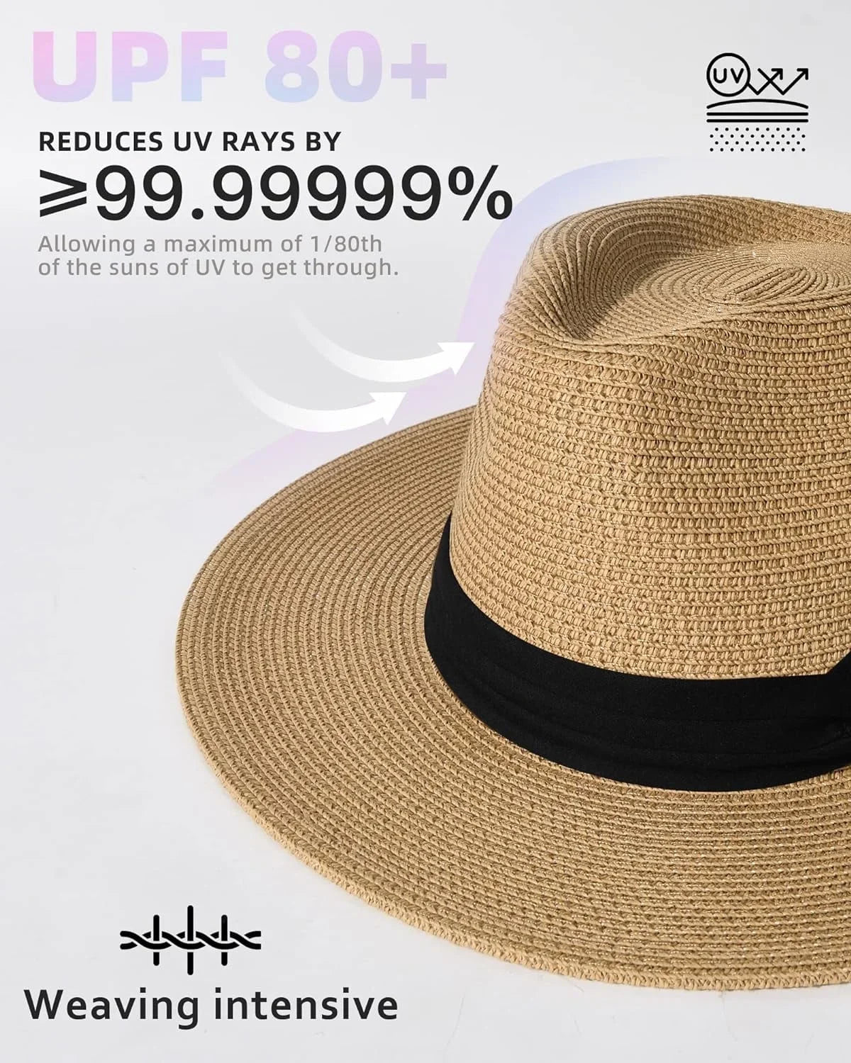 Beach for Straw Fedora Hat Brim Womens Straw UPF Women Hat Summer Mens Sun Wide Panama Hat
