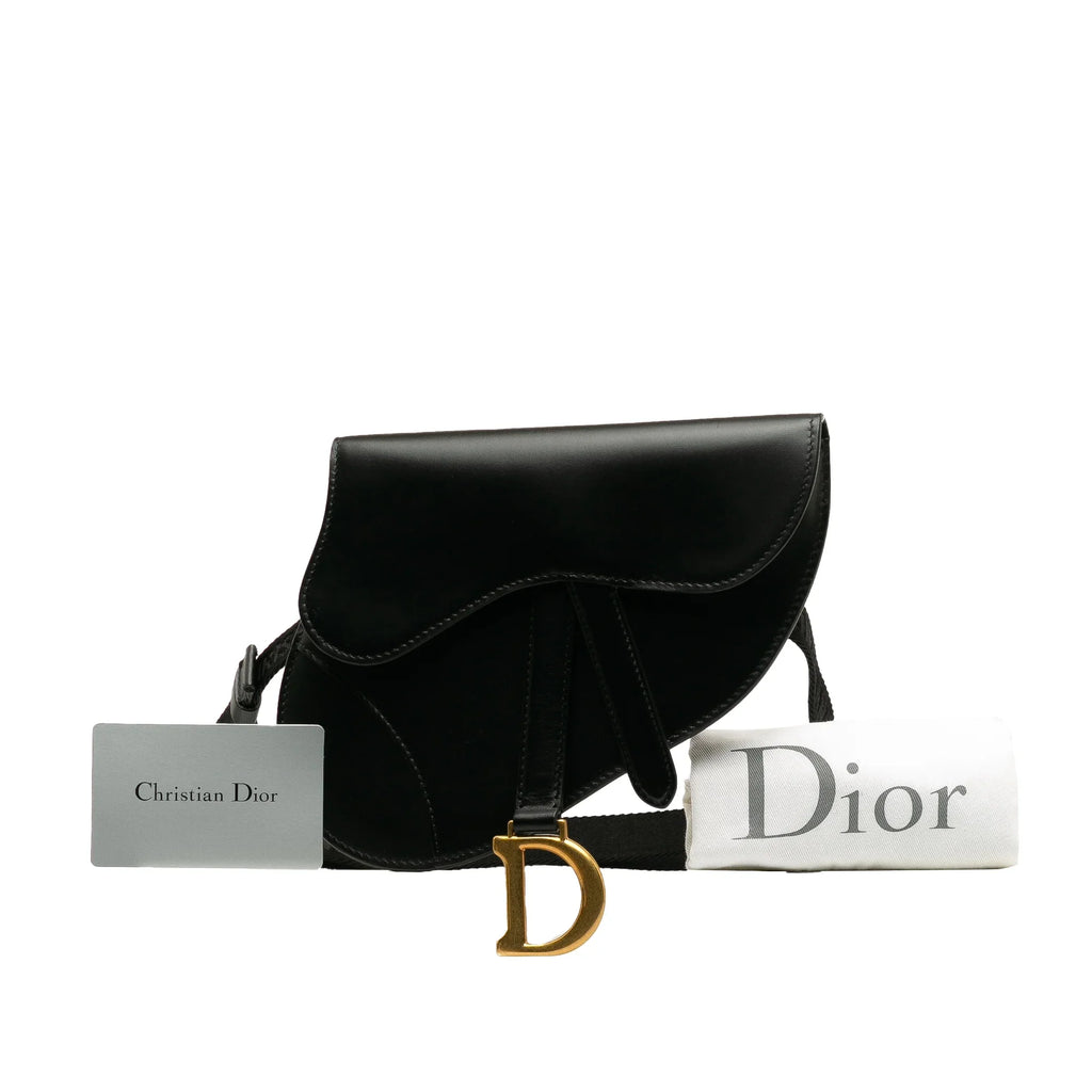 Black Pre-Owned Belt Authenticated Saddle Bag Dior Calf Unisex (Good) Leather