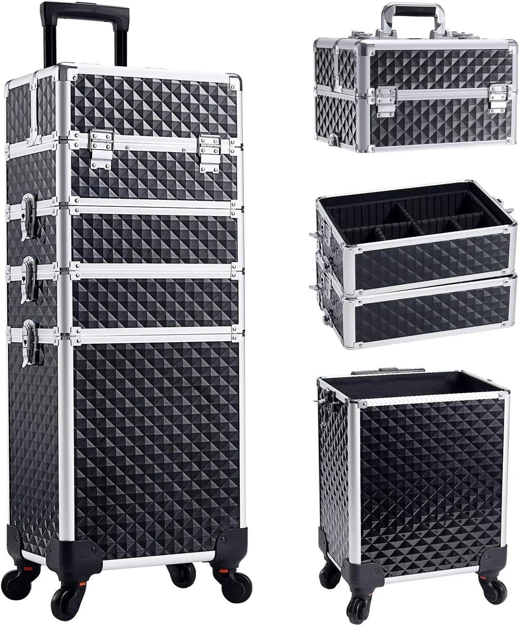 1 Barber in Case Rolling Cosmetic Aluminum Train Box 4 Salon Case Trolley Joligrace Wheels Makeup Case with