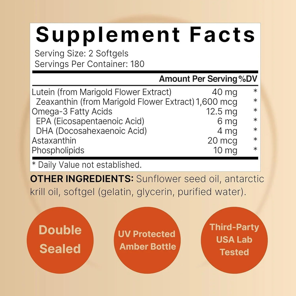 360 with Softgels mg 40 Lutein Zeaxanthin Astaxanthin/Phosphalipids/Omega-3/Krill