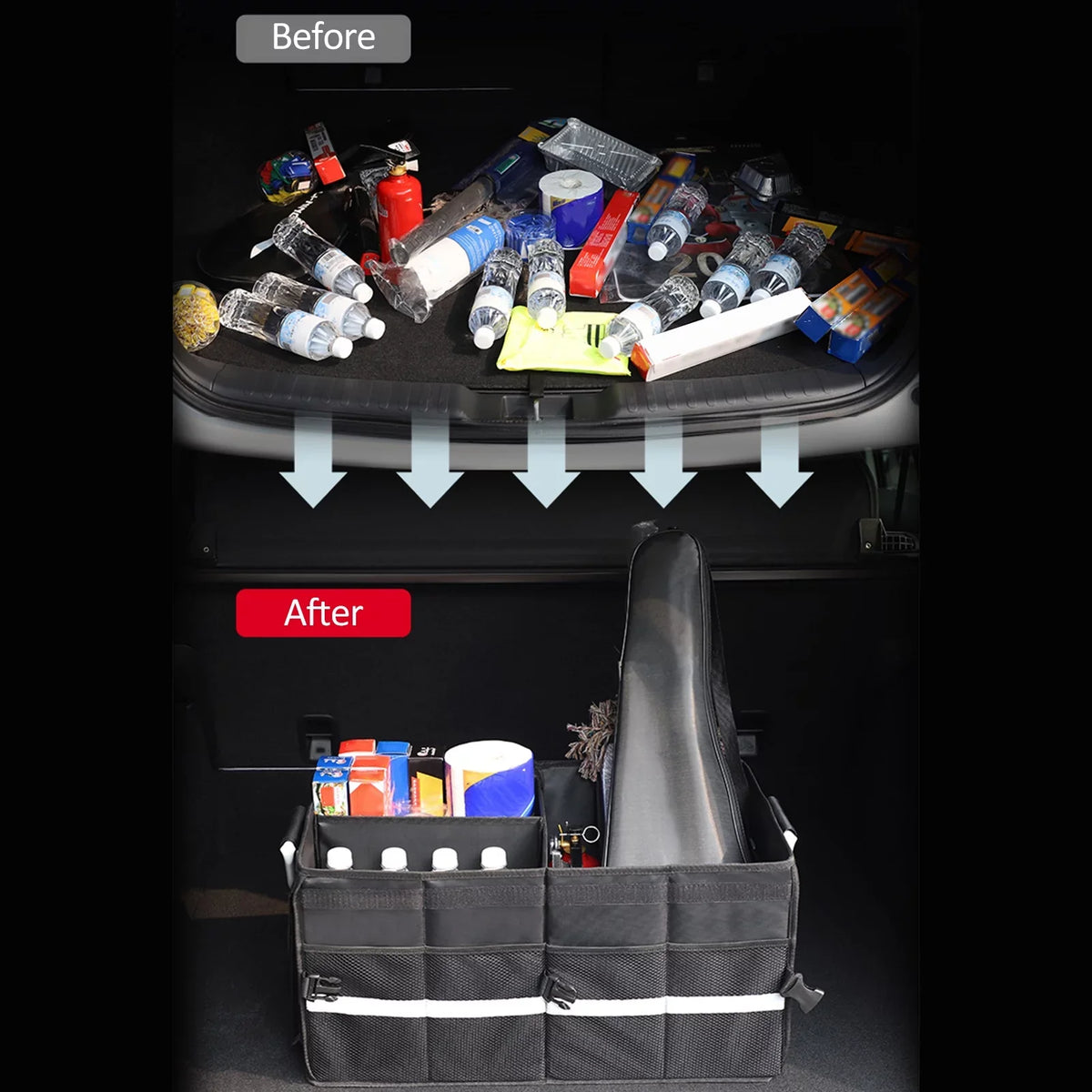 Car Trunk Car Trunk Car with Cargo Box 55L Oxford Storage Strip OWSOO Reflective Organizer Cloth Box Storage Folding Automotive Organizer
