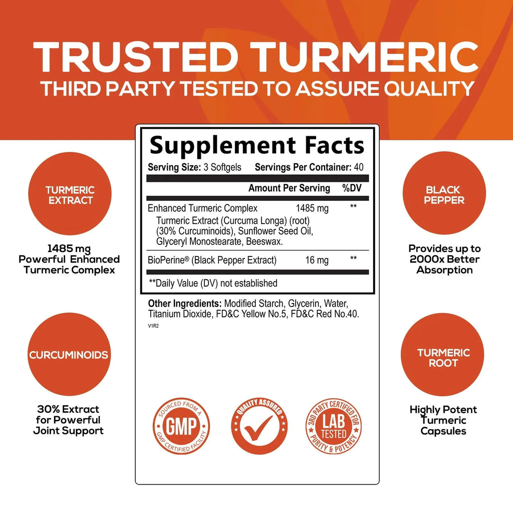 Tumeric Vegan Absorption, Black Joint 1500mg Max Turmeric Standardized with Curcumin for Non-GMO, Nature's 120 Pepper Curcuminoids Capsules 95% Premium - Support, Supplement, BioPerine Extract Herbal