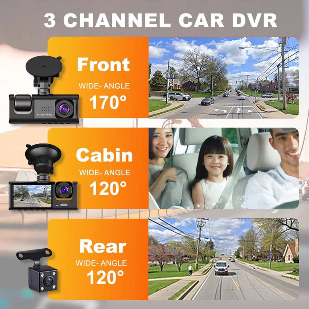 Dash Rear Video Andoer Car Camcorder Driving Car Vision Front Inside Recording Rearview Cameras Camera Night Car 1080P+720P+480p Recorder Mirror Safety 3 and Cam Auto Recorder