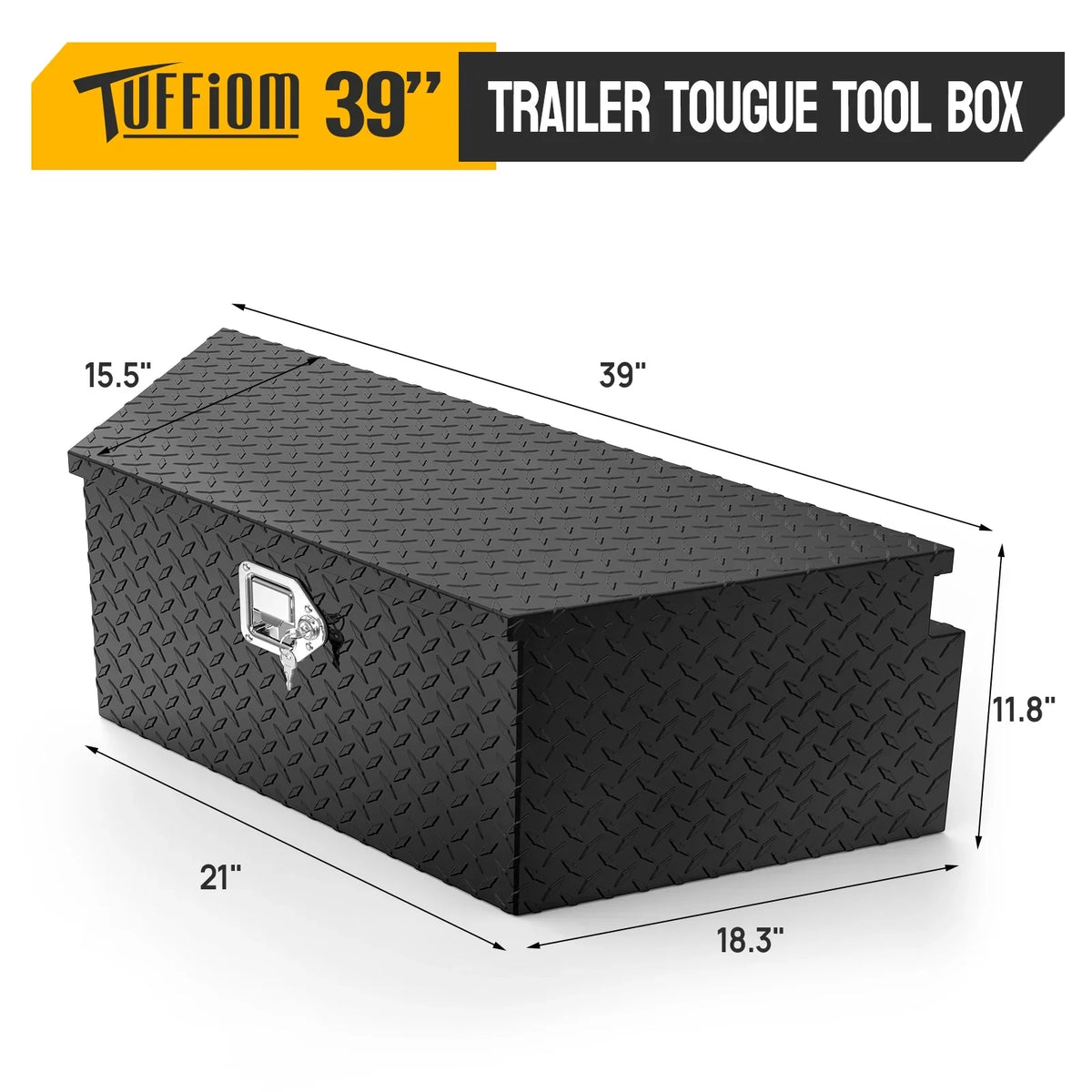 Truck Lock Plate Storage Trailer for Tongue Toolbox Black Aluminum & Trailer, Tool RV, Box Diamond Keys, Inch with 39 Pickup ATV, Organizer TUFFIOM Bed, Truck