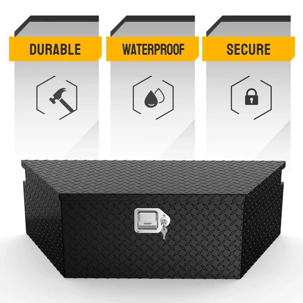 Truck Lock Plate Storage Trailer for Tongue Toolbox Black Aluminum & Trailer, Tool RV, Box Diamond Keys, Inch with 39 Pickup ATV, Organizer TUFFIOM Bed, Truck