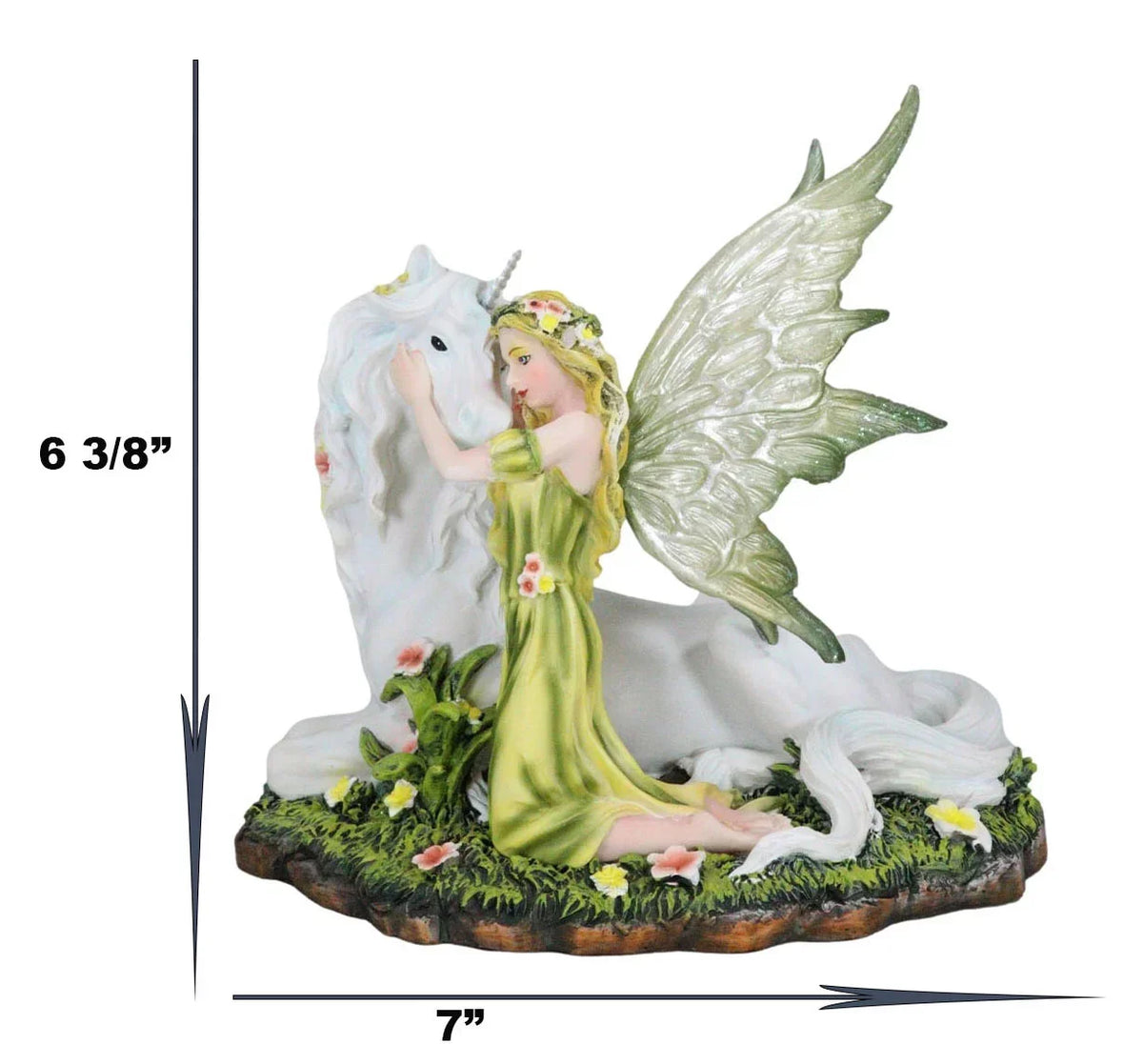 White Figurine Decor Gaia 7"L Rare Unicorn With Green Floral Statue Fairy Earth
