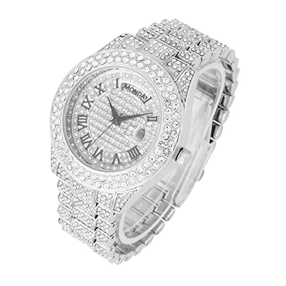 Out Watch Silver) Diamond &Day Mens Hip Dials- Read Fully Charles and Big Iced Timepiece Blinged Out ST10535 Raymond - Colorful Date Rocks Hop Designer (ST10535-RN w/Easy