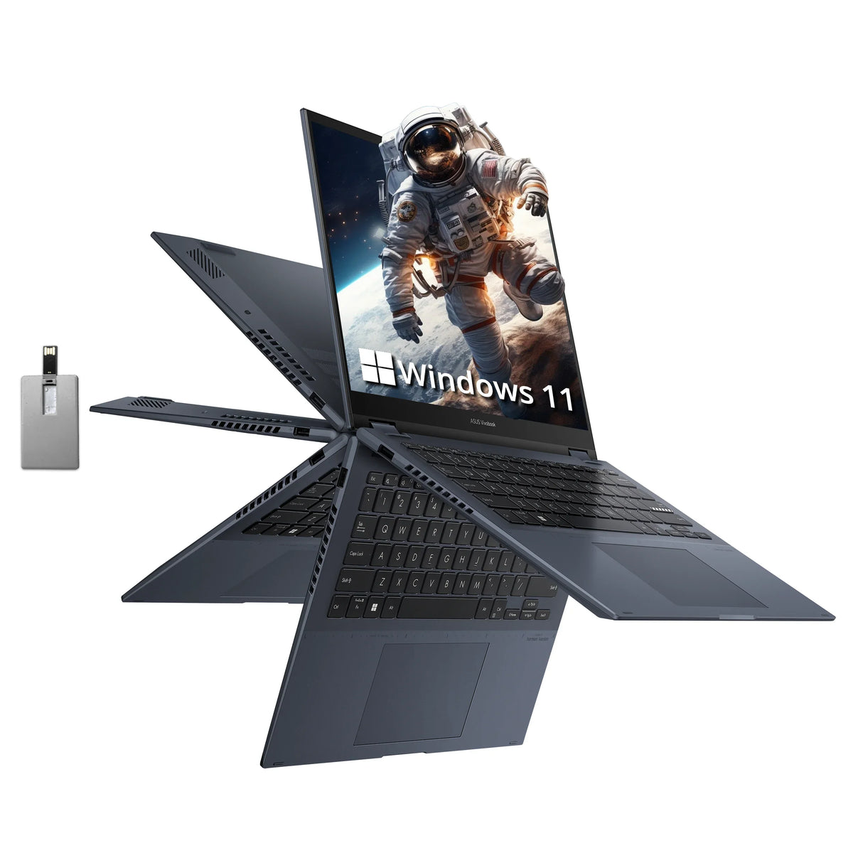 DDR4 14 Hotface Flip 11 Display, Intel ASUS Thunderbolt 14" 8GB 512GB Quiet SSD, FHD RAM, Home, 32GB USB Windows Core i5-12500H Touch Vivobook Card NumberPad, S Blue, 4, CPU,