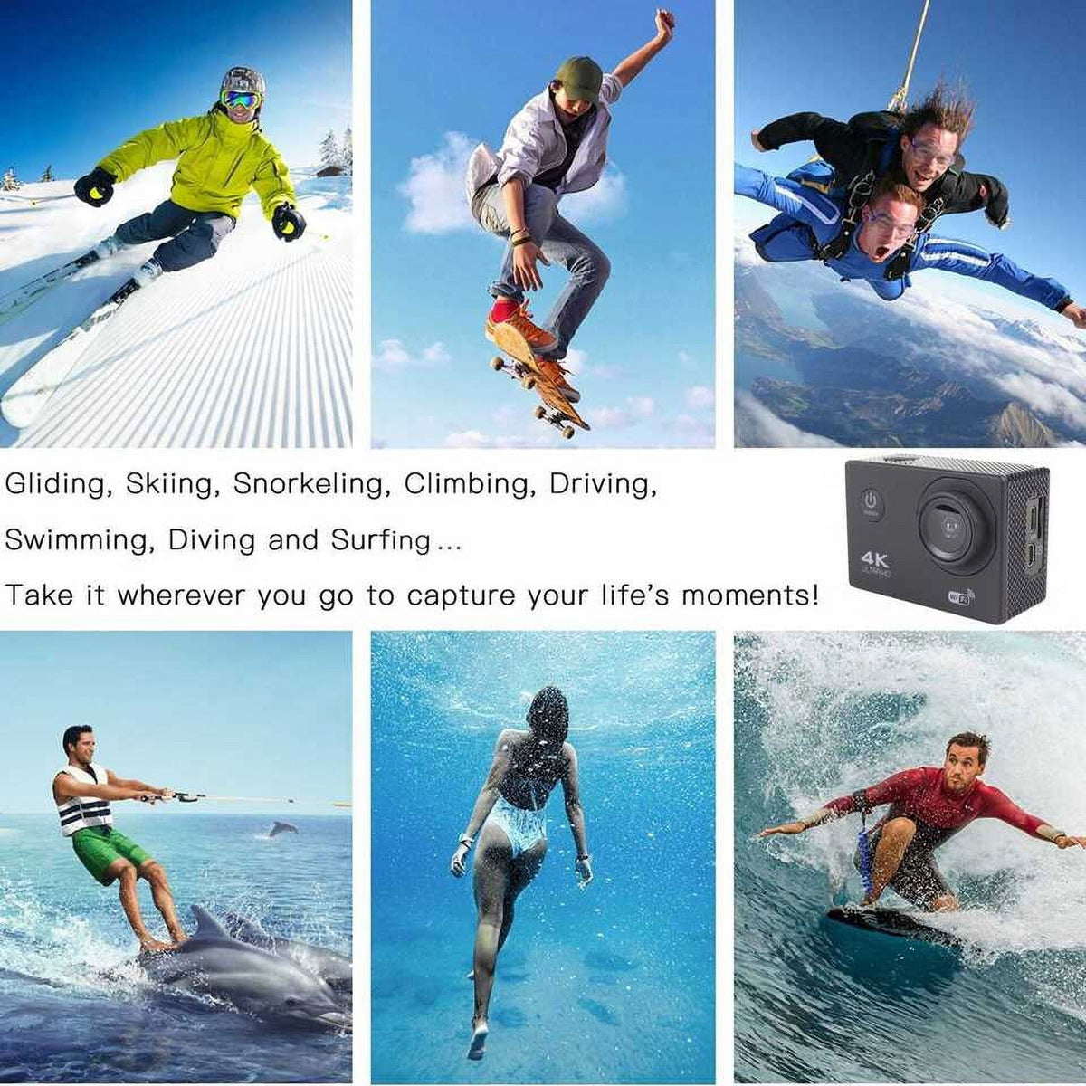 Carry Camera HD Battery, Card, 30M Camera Action Under 1080P Included Sports TF Waterproof, Case