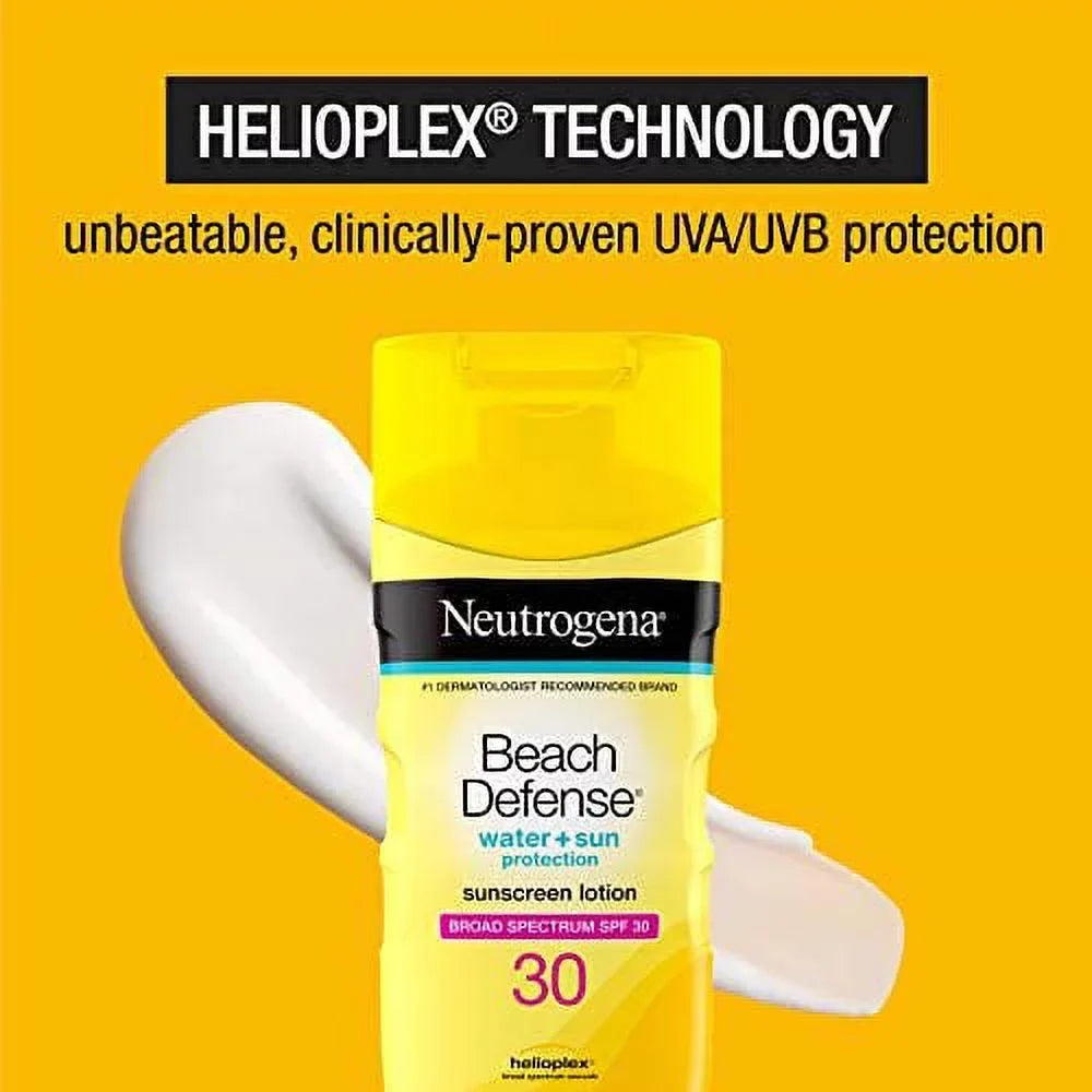Fast-Absorbing, oz 6.7 Water Resistant Body Neutrogena Spectrum SPF 30, Oil-Free with Beach and Defense Broad Sunscreen Lotion