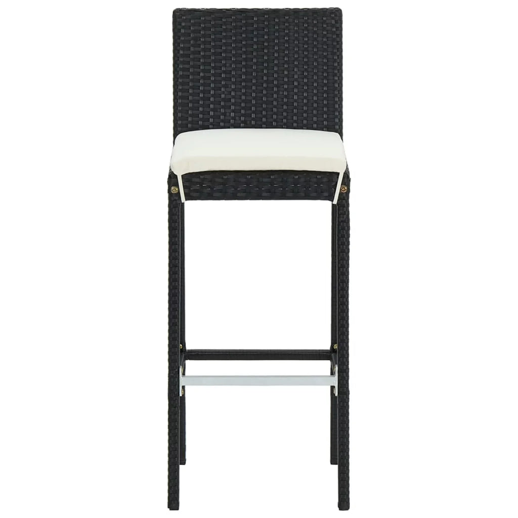 Rattan Bar Table Footrest Piece Stool 2 with Furniture Set 3 and Balcony, for Bar Bar Patio and Cushioned Outdoor Anself Poly Backyard, Chair Patio, Backrest Black Garden,