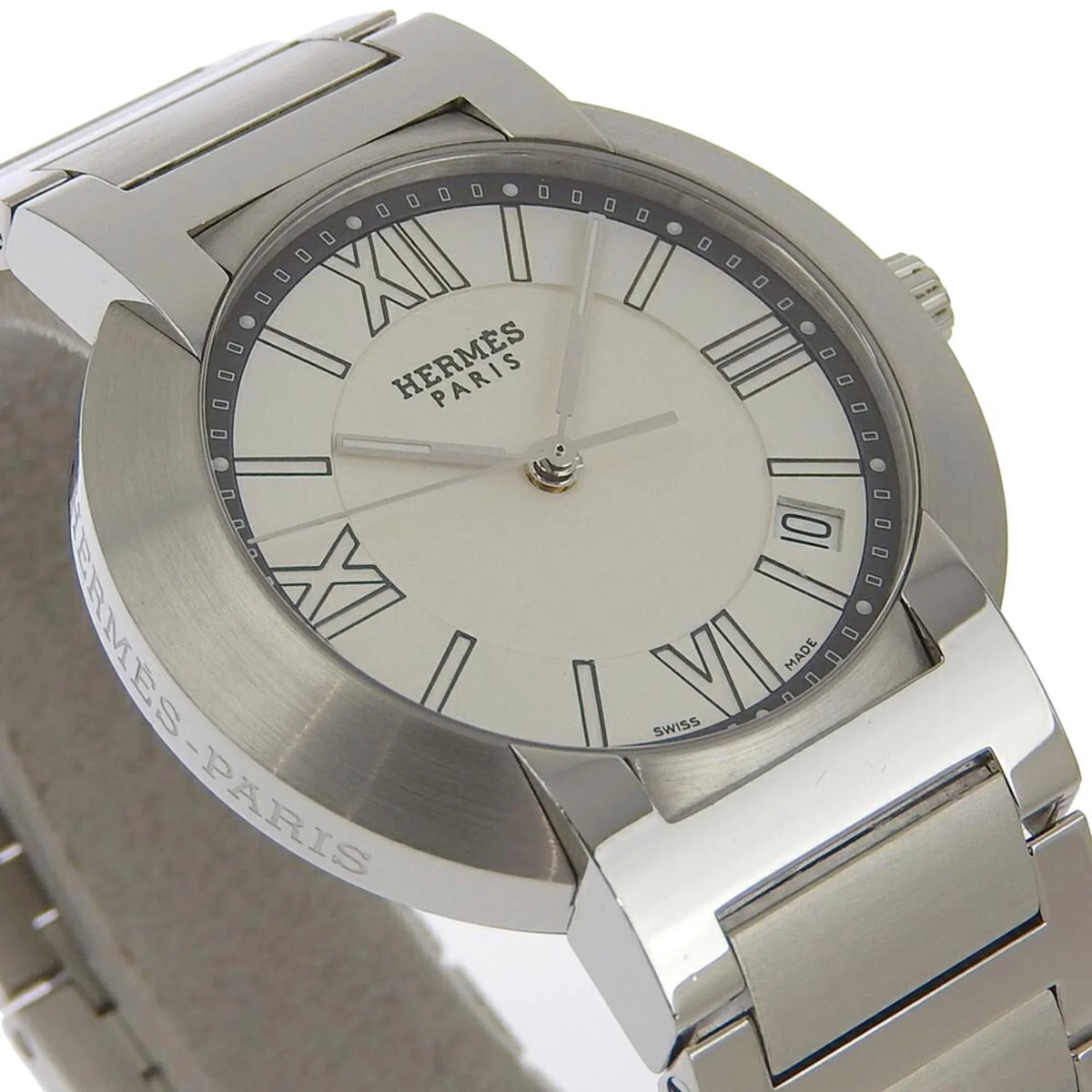 Made (Fair) Quartz Dial White Watch Display Steel NO1.710 Stainless Pre-Owned Men's Nomad Silver Swiss Analog Hermes