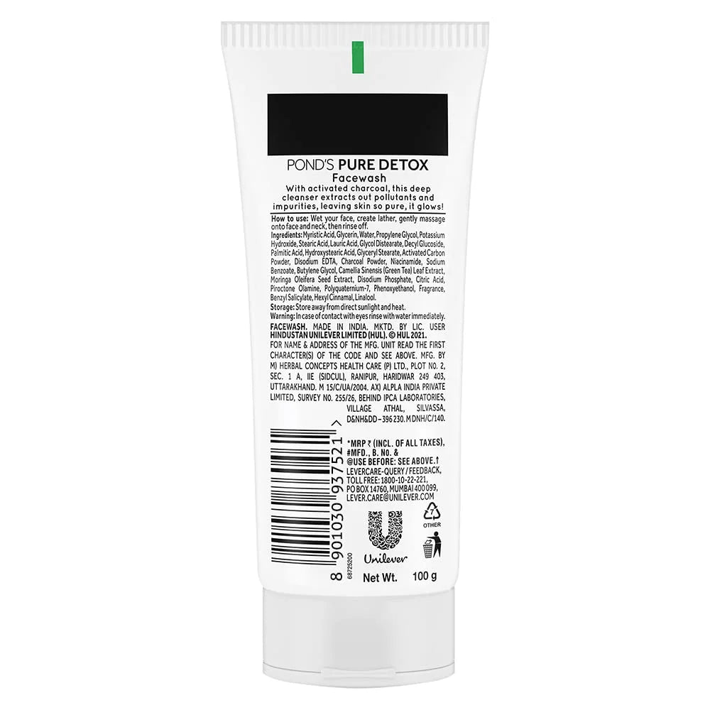 Skin Cleans Oily Activated POND'S Skin 100 & Daily Pure Deep - g, Detox Charcoal With Wash for Face Glowing Brightening Fresh, Cleanser, Exfoliating