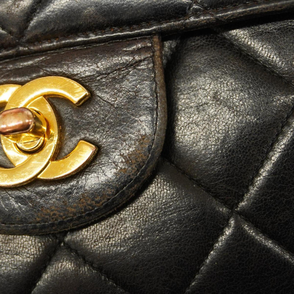 Black W Matelasse Chanel Chain Face Shoulder Pre-Owned Lambskin (Good) Women's Bag Double