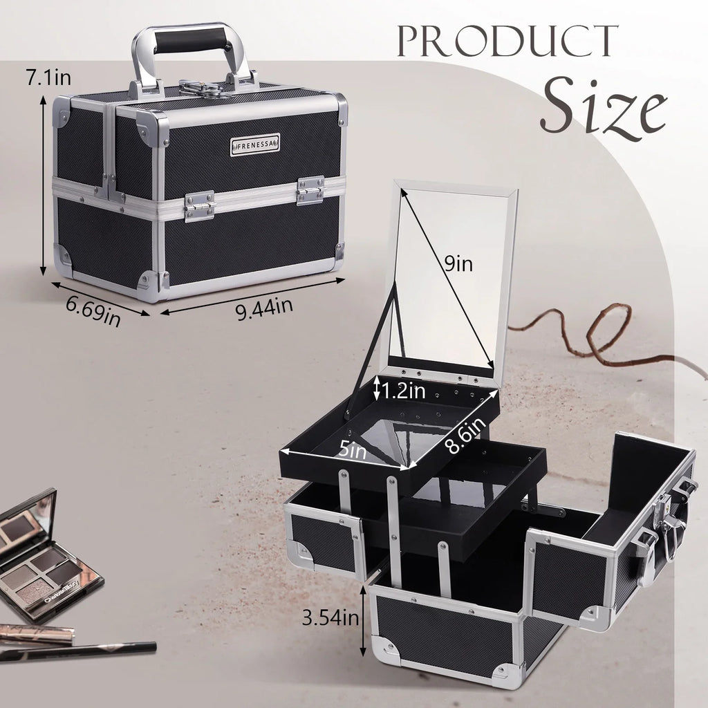 Lockable Storage Makeup Case with Train Cosmetic Makeup Mirror Joligrace Organizer Trays Box 2 Case