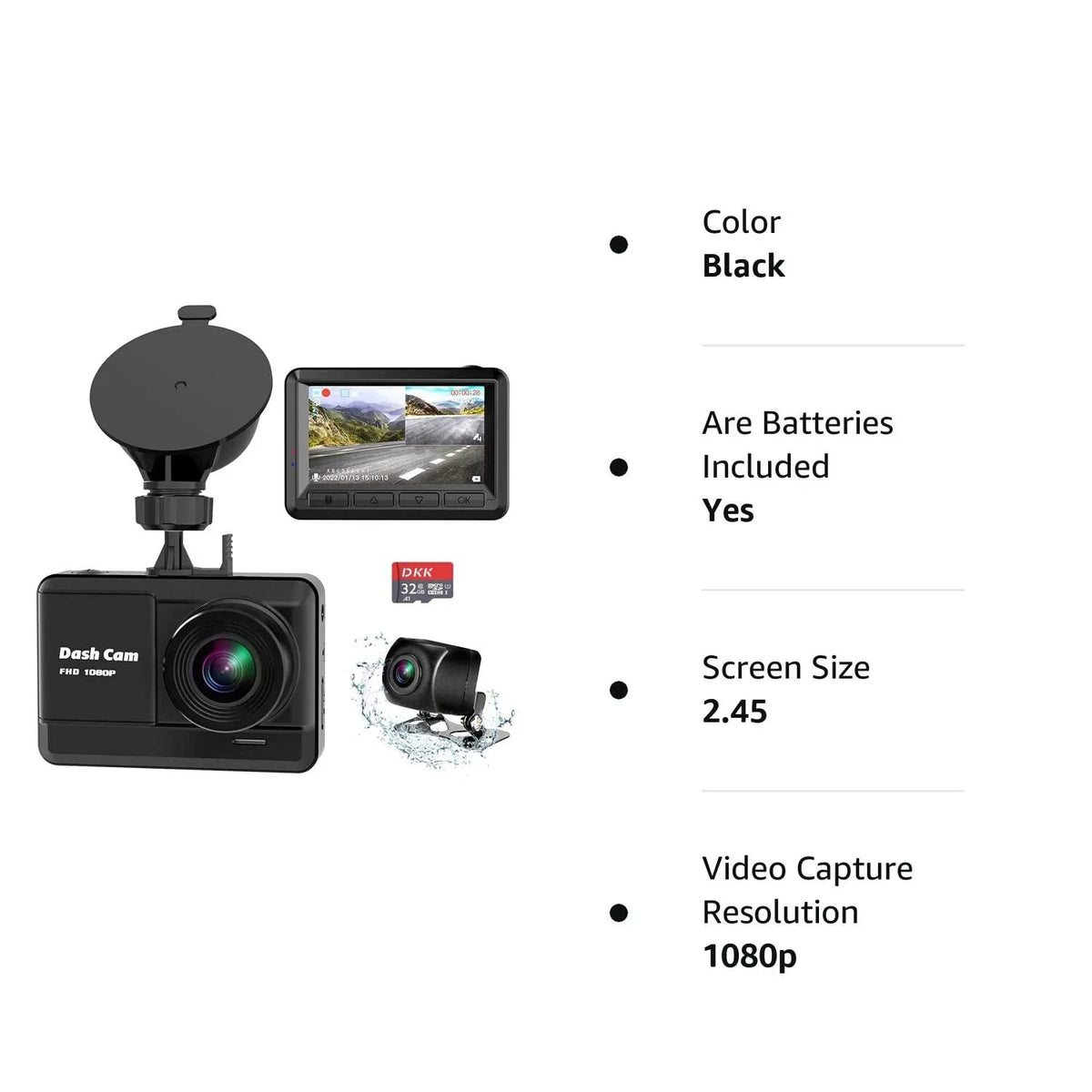 and Ways, Parking Full with Cam Lock, SD inch Mini Loop Dash Rear, Accident Card, Vision, Cam 2 Night Screen, Car,Motorcyle,Balls HD 32GB IPS 1080P WDR, Monitor Recording, Mounting Dash 2.45 Front