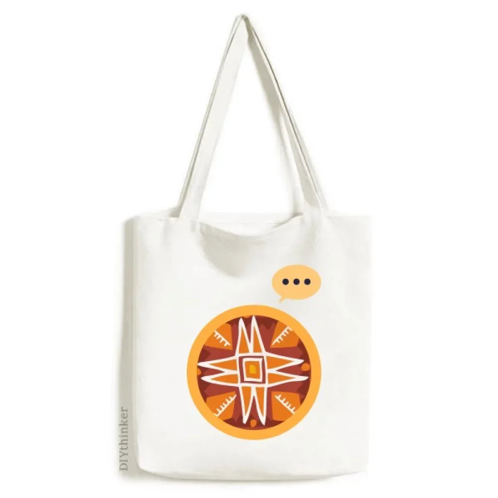Orange Canvas Ancient Sun Mexico Totems Civilization Sack Bag Shoulder Expression Tote
