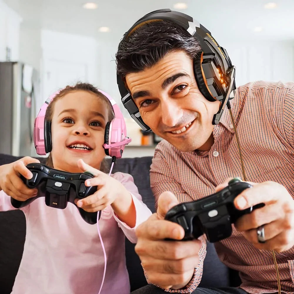 Earmuffs Mic, Cancelling LED G9000 Gaming One Over Light, Noise PS4, Headphones for Soft (Orange) Xbox Headset with Surround, Stereo Memory PC, BENGOO Bass Ear Controller,