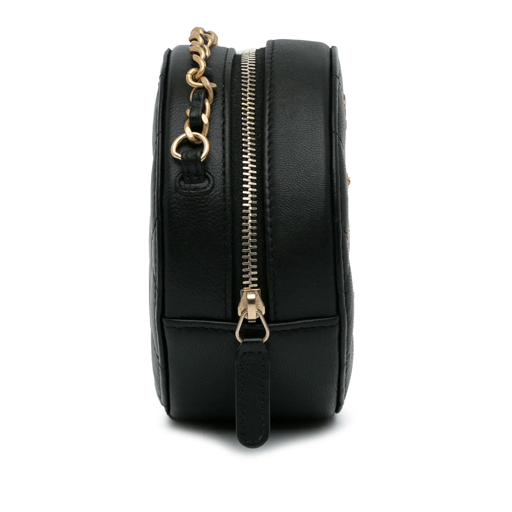 Pre-Owned Round Bag Leather (Good) Lambskin Lucky Crossbody Unisex Charms Chanel Authenticated Black
